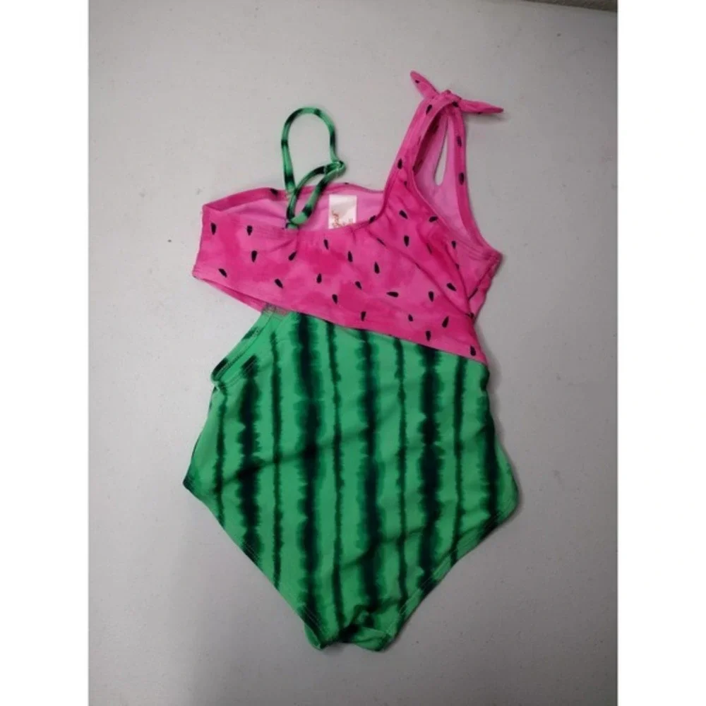 Cat & Jack Girls Watermelon One Piece Swimsuit Pink Green Cutout Size S 6/7